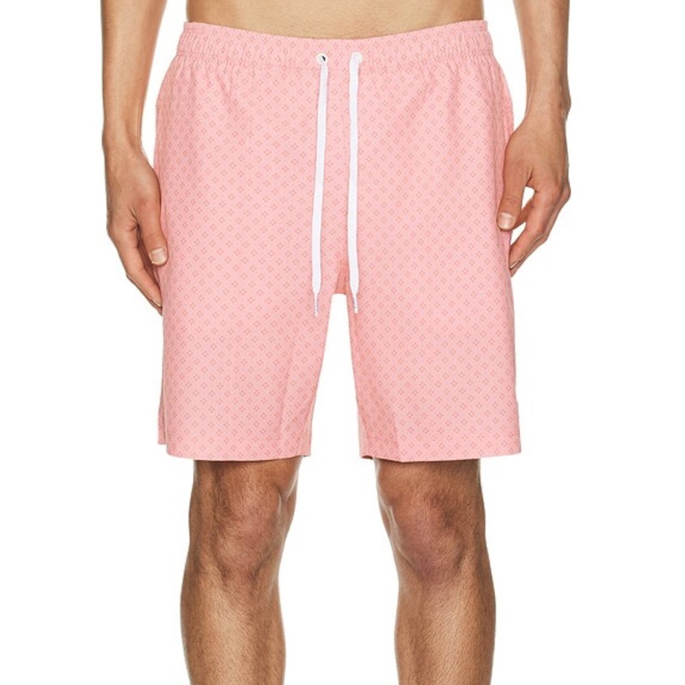 RHONE Men's Swim Board Shorts in pressed rose geo.